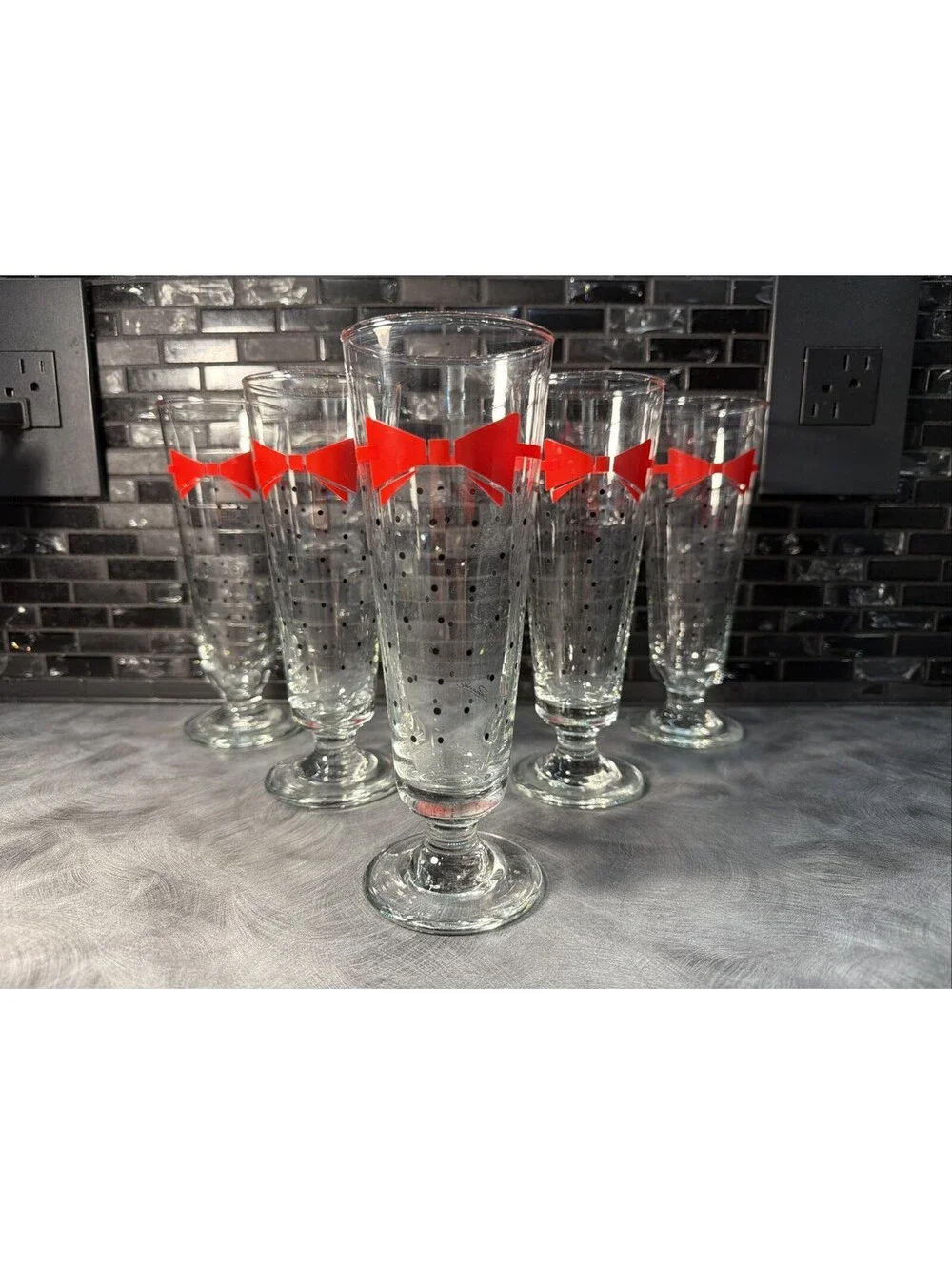 5 Panache Pilsners 70's or 80's w bow and confetti 7.5